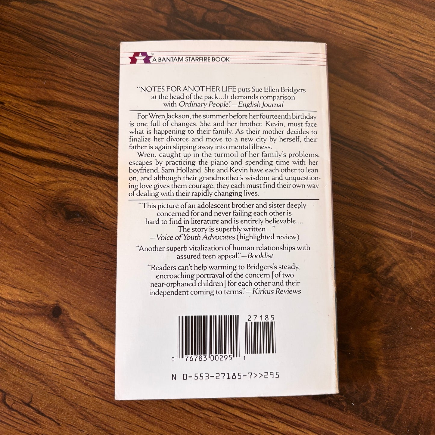 Notes for Another Life by Sue Ellen Bridgers - 1989 Bantam Starfire YA Paperback