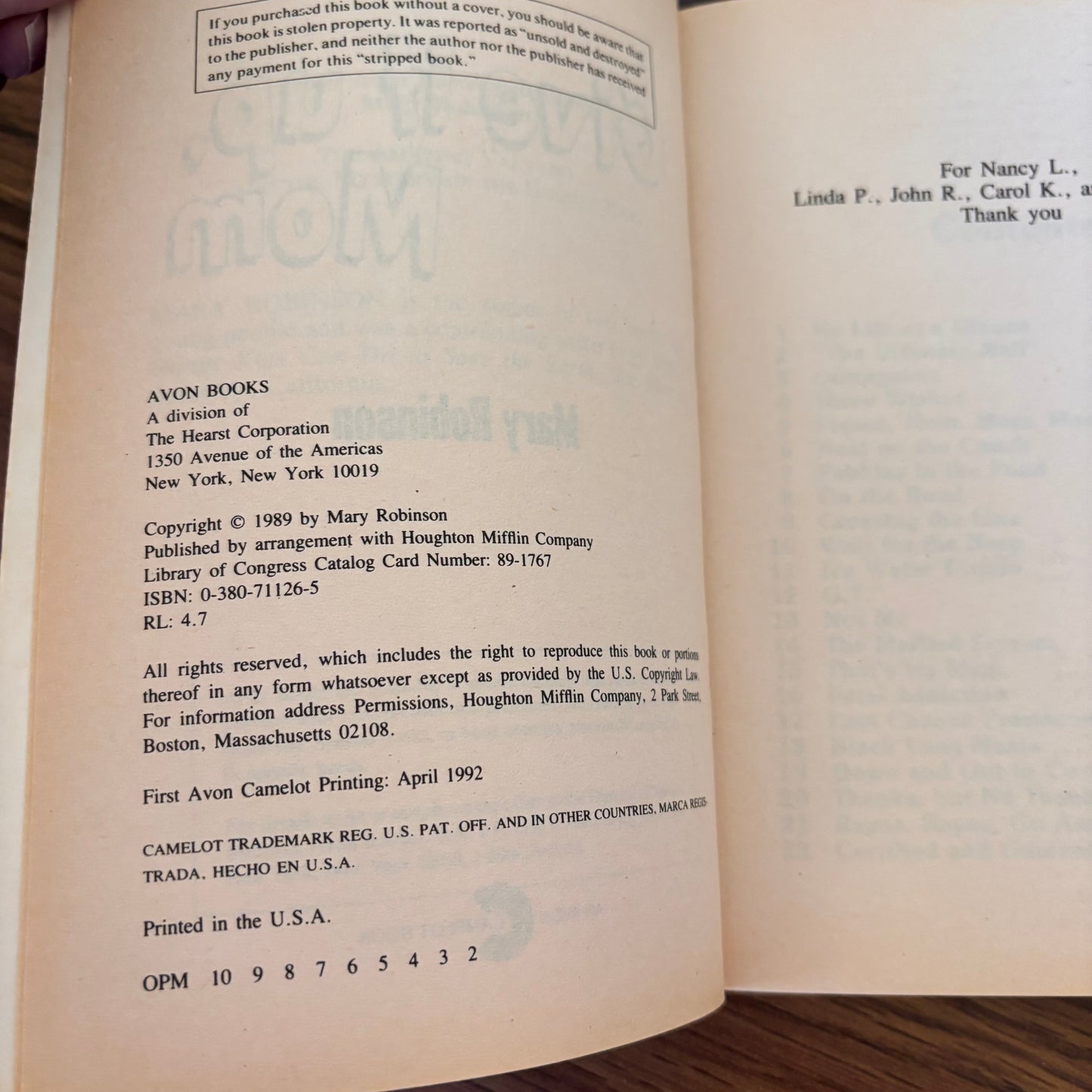 Give It Up, Mom by Mary Robinson (1992 Avon Camelot Paperback - Anti-Smoking Teen Novel)