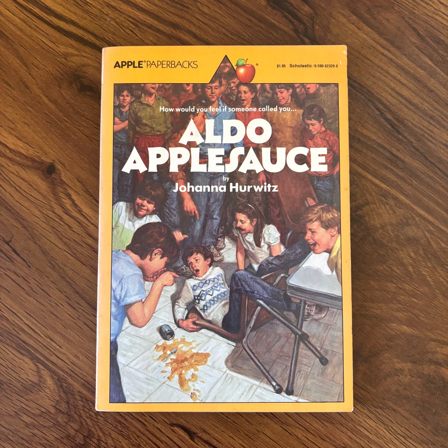 Aldo Applesauce by Johanna Hurwitz, 1979 Scholastic Apple Paperback. A wholesome and awkward slice-of-life read about new schools, spilled lunches, and finding your place. Classic 70s middle grade nostalgia from omgihadthat.com.