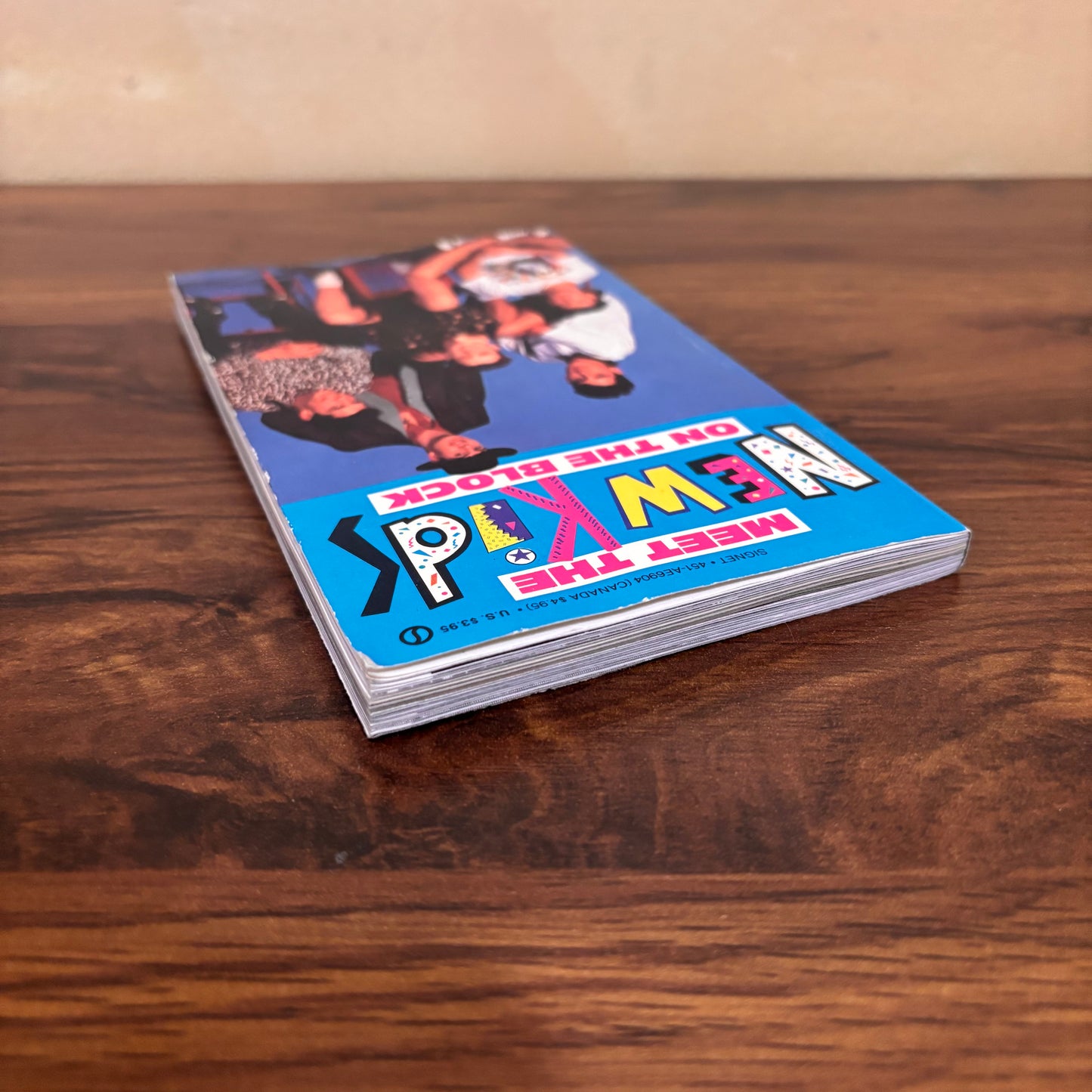 NKOTB paperback book featuring New Kids on the Block photos, profiles, discography details, and fan trivia, a vintage 90s collectible for boy band fans.