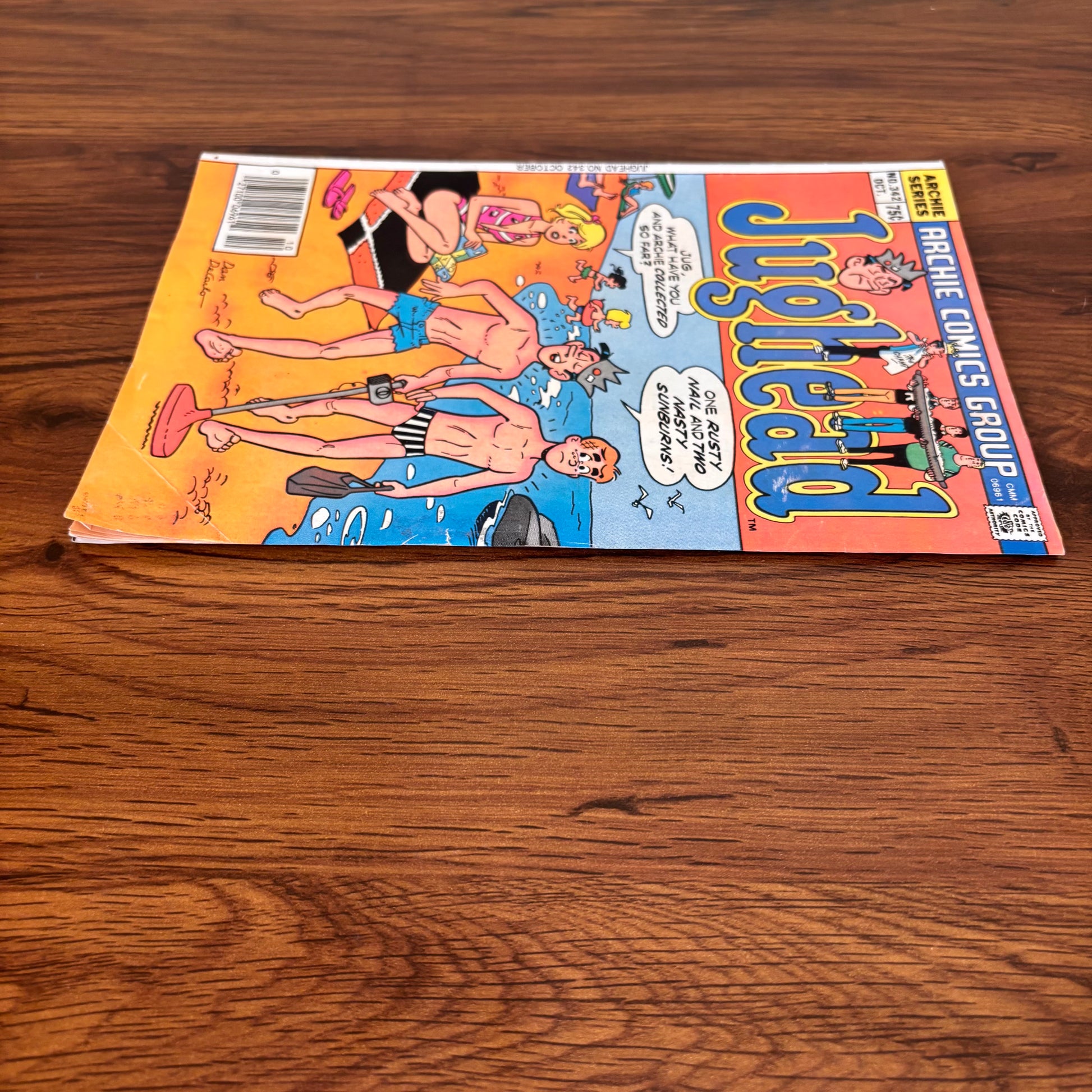 1985 Jughead comic with colorful Dan DeCarlo beach cover artwork, showing the classic Archie Comics character style that collectors recognize from vintage Riverdale issues.