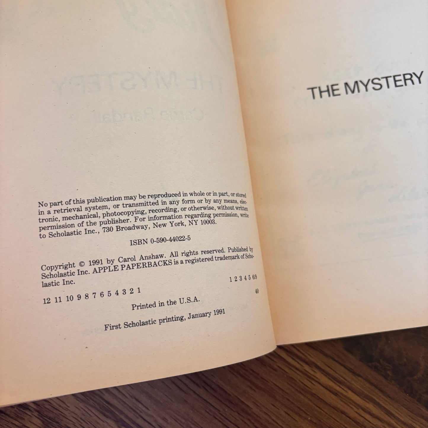Dear Diary #4: The Mystery by Carrie Randall (1991 Apple Paperback – Scholastic)