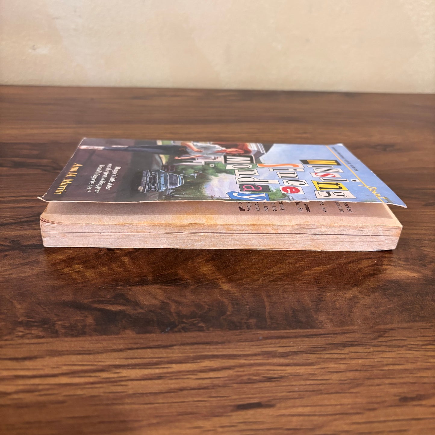 80s teen mystery paperback Missing Since Monday by Ann M. Martin, a nostalgic Scholastic thriller about Maggie caring for her little sister before a shocking disappearance changes everything.