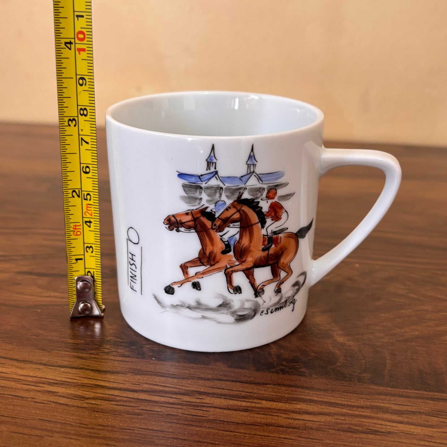Hand Painted Artist Signed Kentucky Derby Museum Mug - Horse Racing Collectible