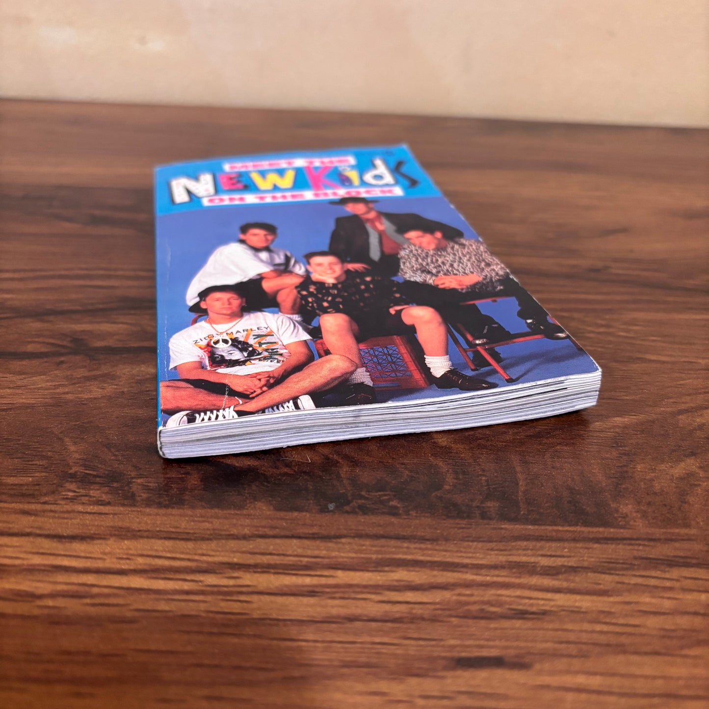 90s boy band book Meet the New Kids on the Block with original paperback cover art, a nostalgic pop culture collectible for fans of NKOTB and retro teen music books.