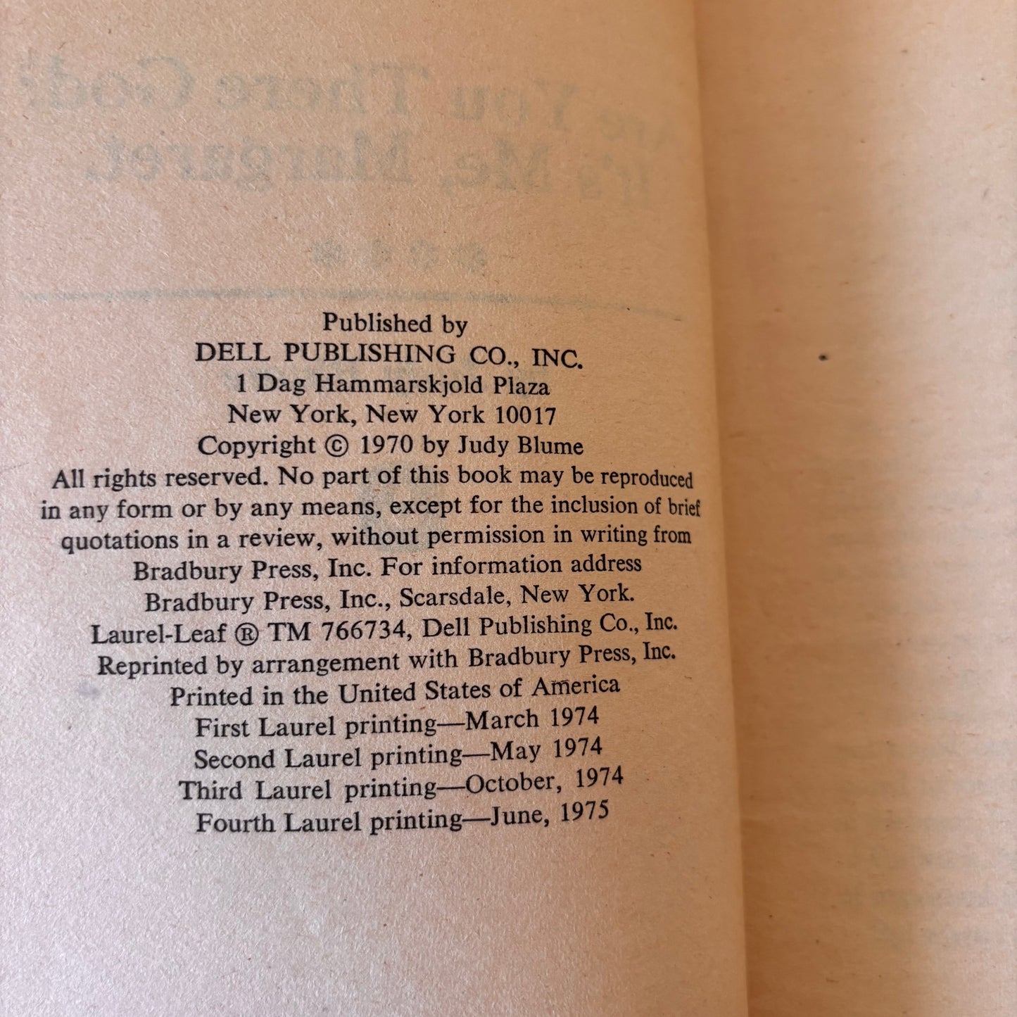 Are You There God? It’s Me, Margaret by Judy Blume - 1975 Dell Paperback