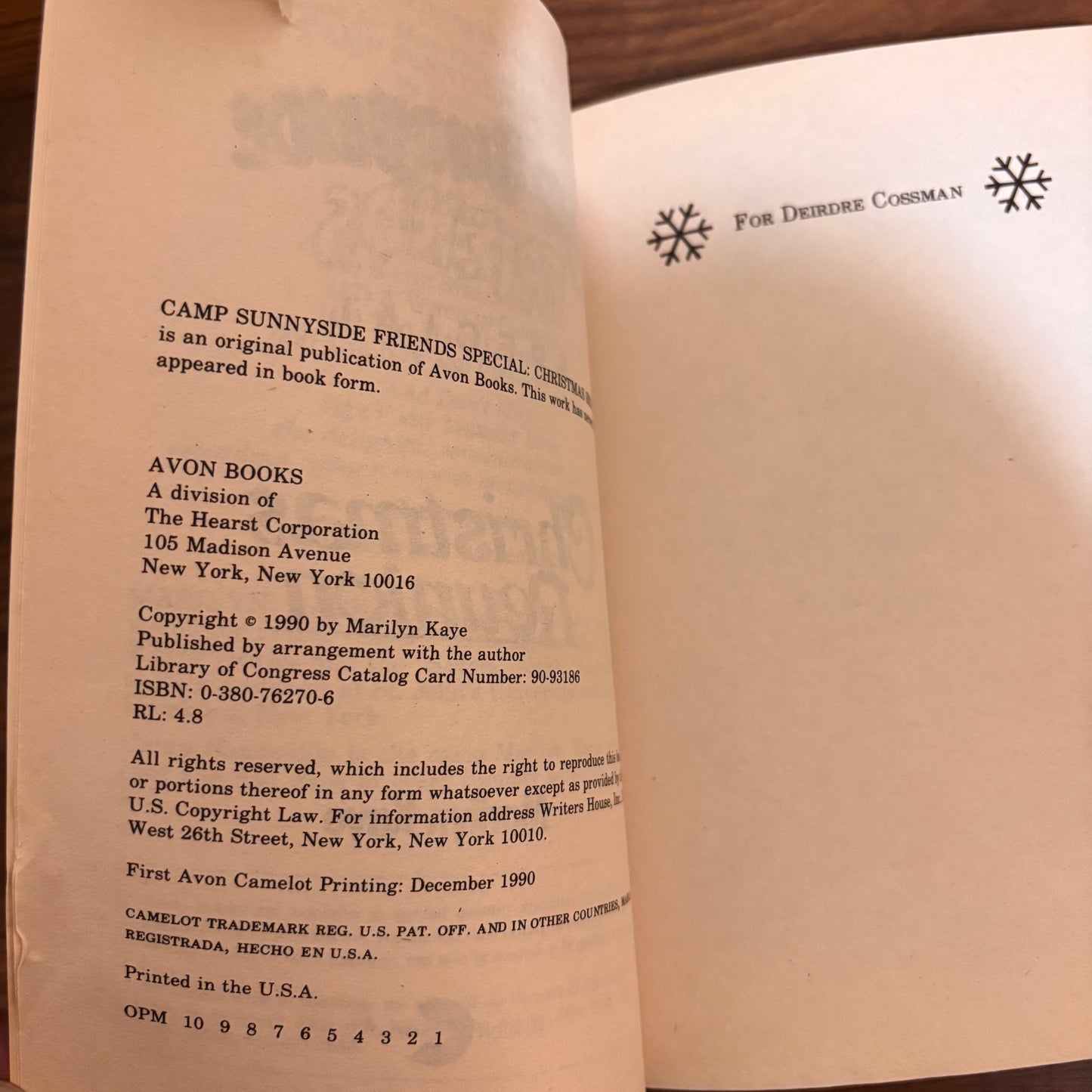 Camp Sunnyside Friends Special Christmas Reunion Marilyn Kaye 1990 Avon Camelot Paperback