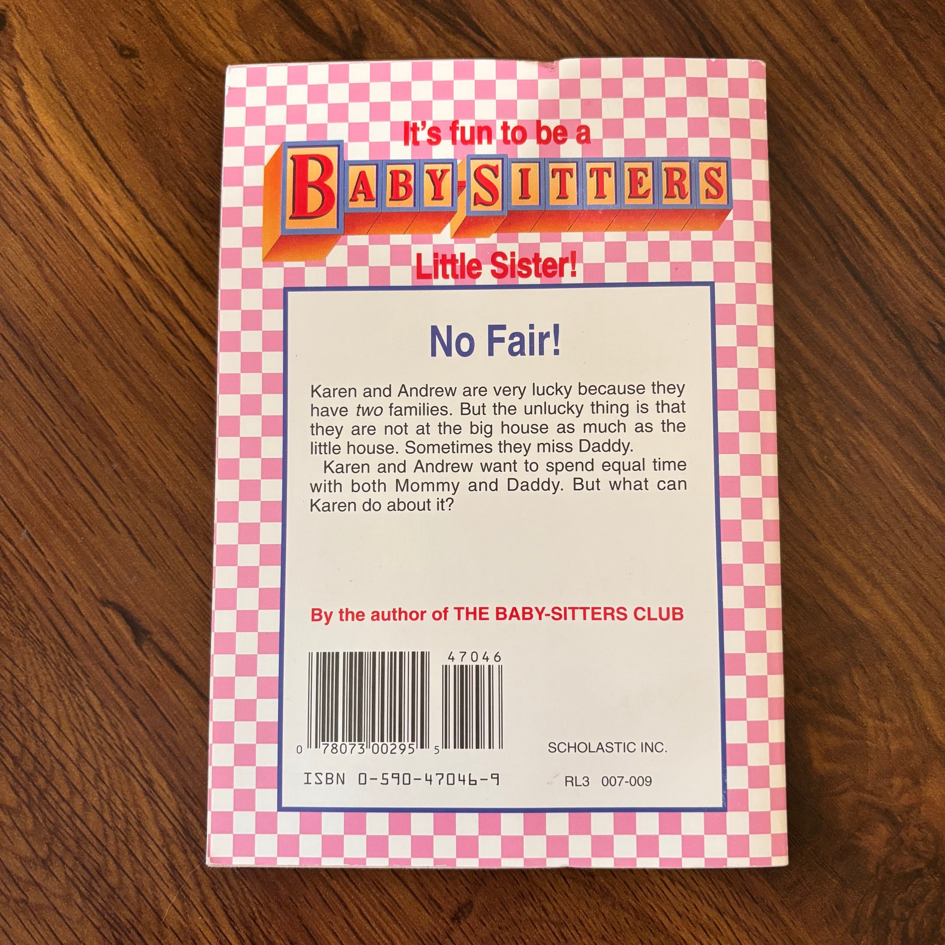 Baby-Sitters Little Sister #48 Karen’s Two Families, a nostalgic 90s chapter book about divorce, two households, and childhood emotions, with collectible trading cards attached inside the book.