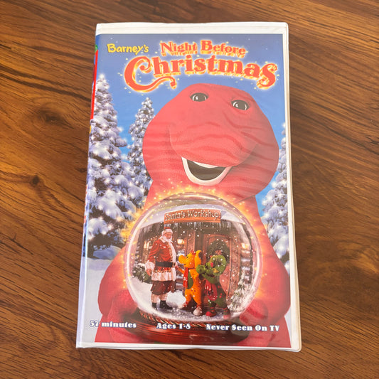 Barney Night Before Christmas 1999 VHS with holiday storytime and festive winter scenes for kids!
