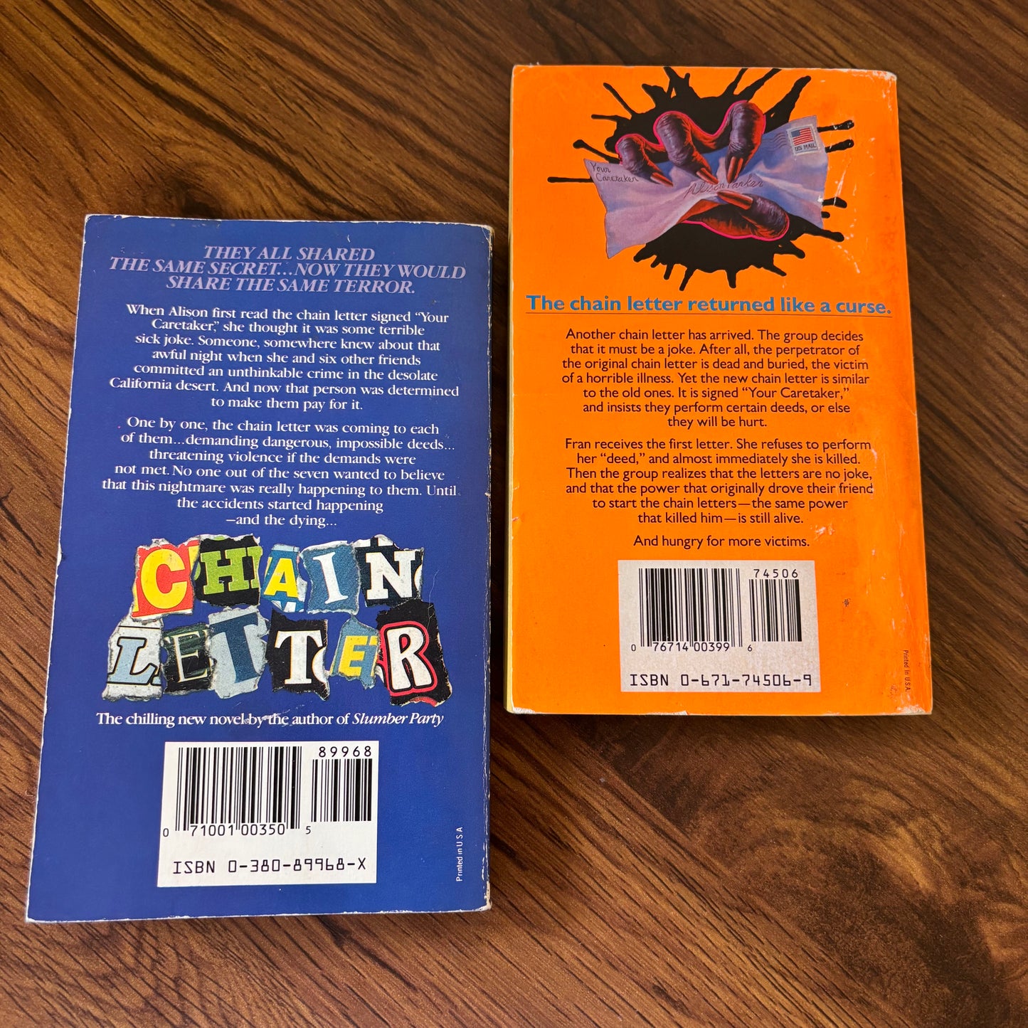Vintage Christopher Pike Chain Letter book set featuring Chain Letter and Chain Letter 2 The Ancient Evil, a retro teen horror paperback pair about a deadly prank, threats, and a curse that won’t go away.