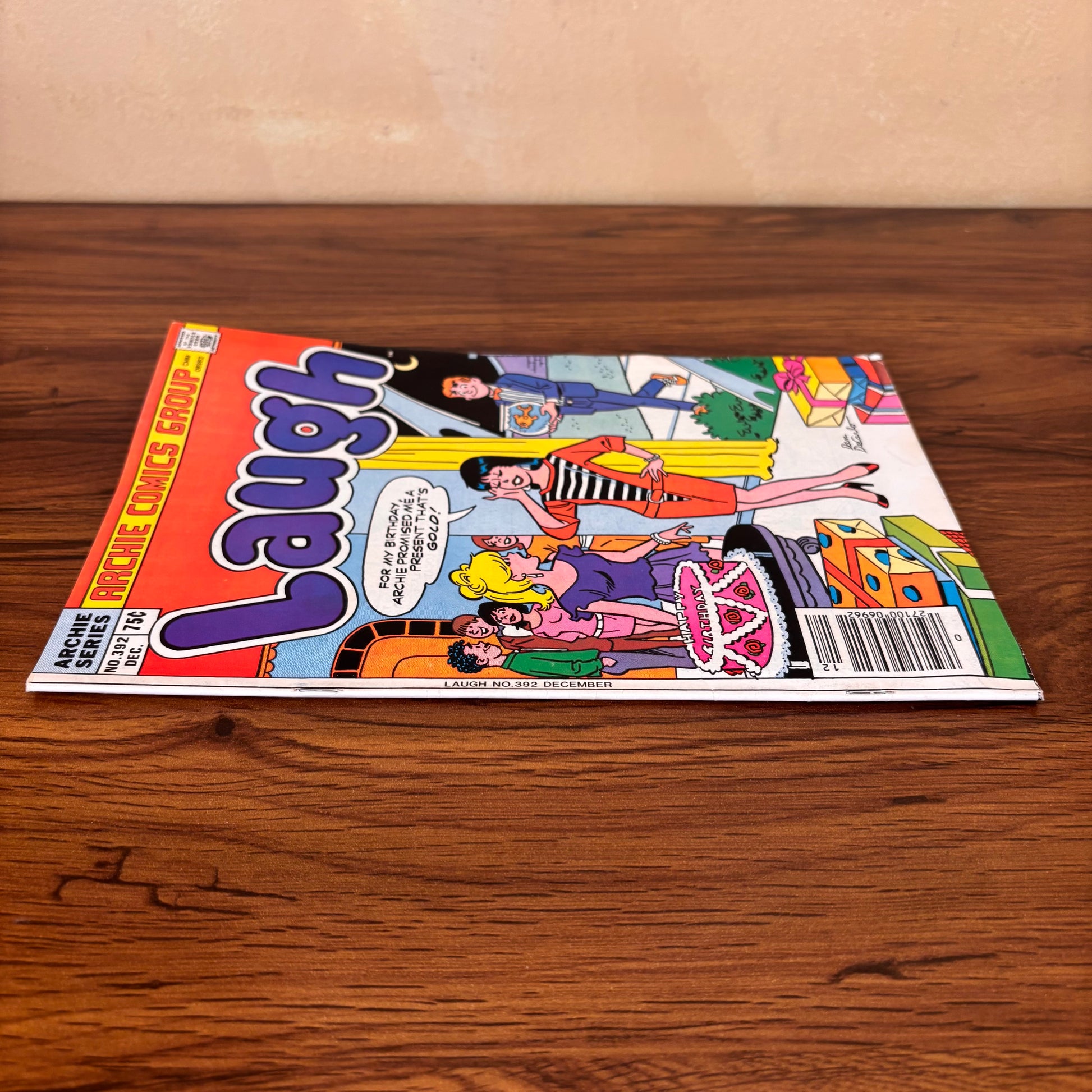 Classic Archie comic Laugh issue 392 collectible with bright illustrated cover art, birthday gag scene, and vintage comic book appeal for fans of old Archie Comics.