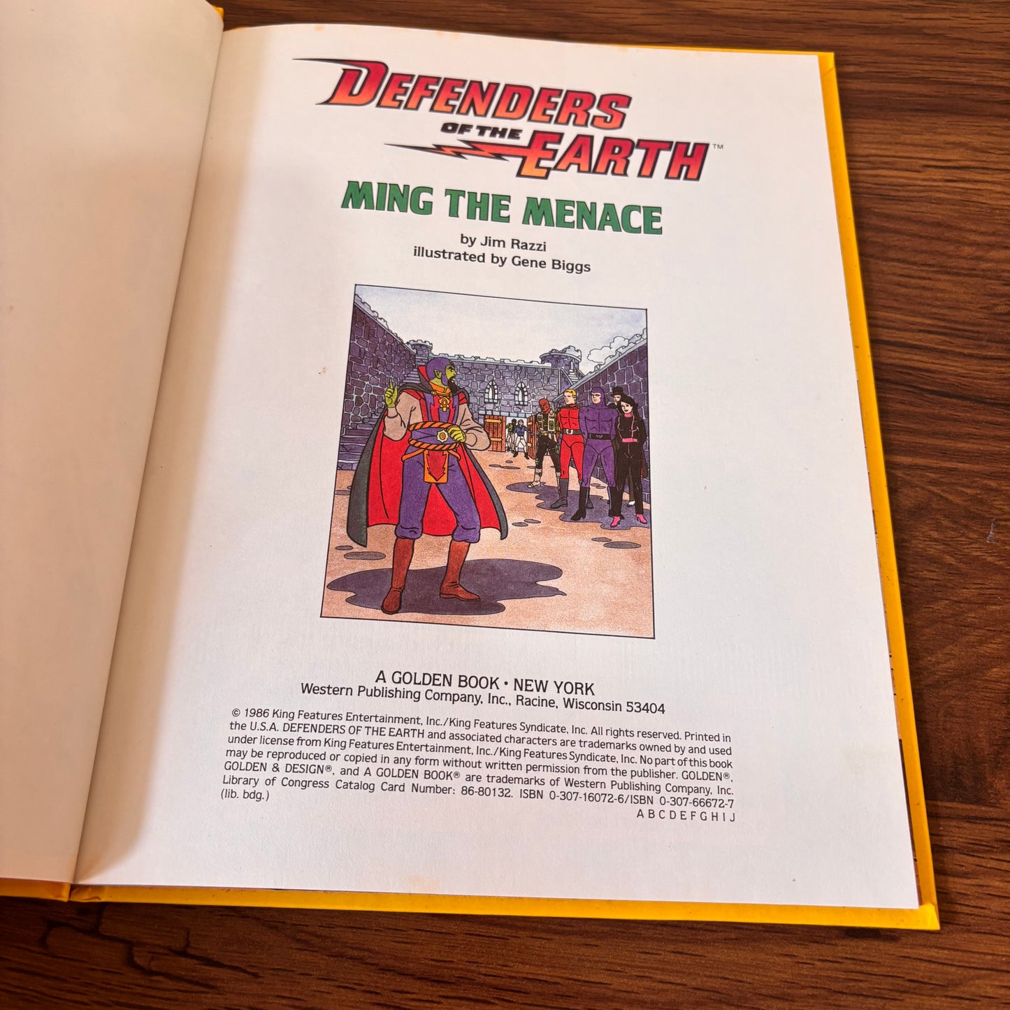 Defenders of the Earth Ming the Menace 1986 Golden Book hardcover by Jim Razzi, a vintage children’s cartoon adventure book with bright cover art and original interior title page.