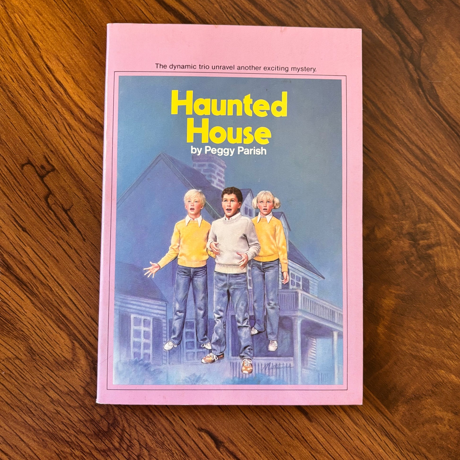 1985 Dell paperback Haunted House by Peggy Parish. Classic 80s children’s mystery with spooky vibes, eerie old-house setting, and vintage illustrated cover art.