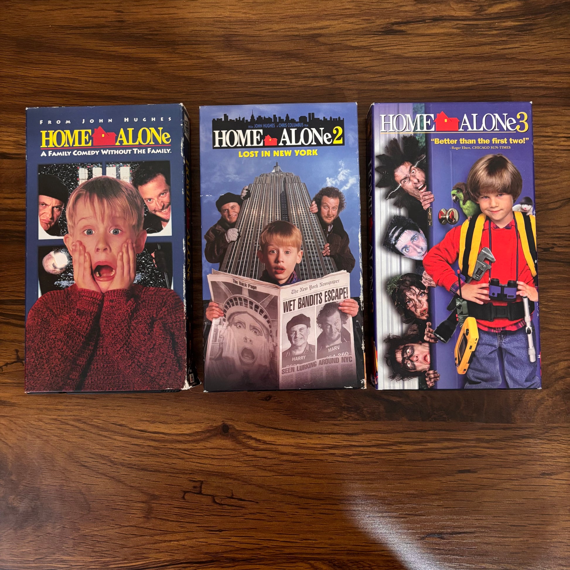 90s Home Alone VHS bundle featuring Home Alone 1, 2, and 3 with classic retro movie covers, nostalgic holiday comedy collection!