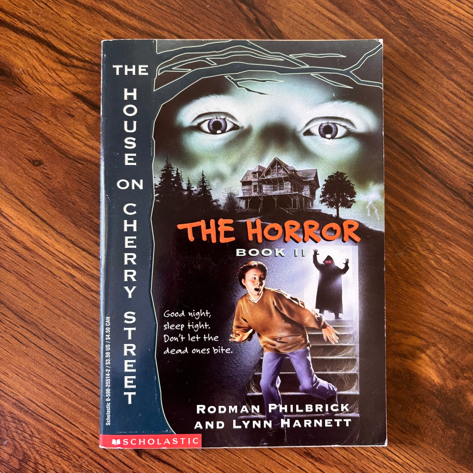 The Horror Book II: The House on Cherry Street Series  by Rodman Philbrick and Lynn Harnett (1995). A haunted-house story where the new family on Cherry Street uncovers terrifying secrets. Vintage YA horror paperback, classic 90s teen thriller.