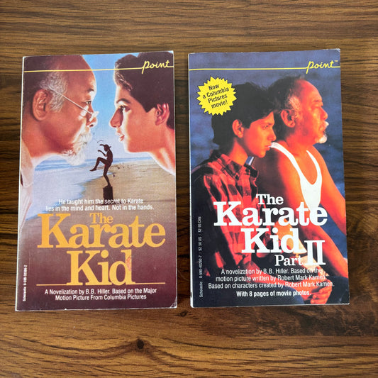 Karate Kid I and II by B.B. Hiller - 1984 and 1986 Point movie tie-in paperbacks bringing the classic underdog story to the page