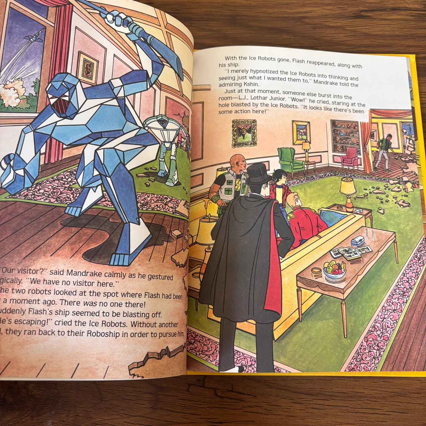 Ming the Menace from Defenders of the Earth, a vintage hardcover Golden Book featuring a futuristic control room cover scene, retro 80s cartoon action, and inside story title page.