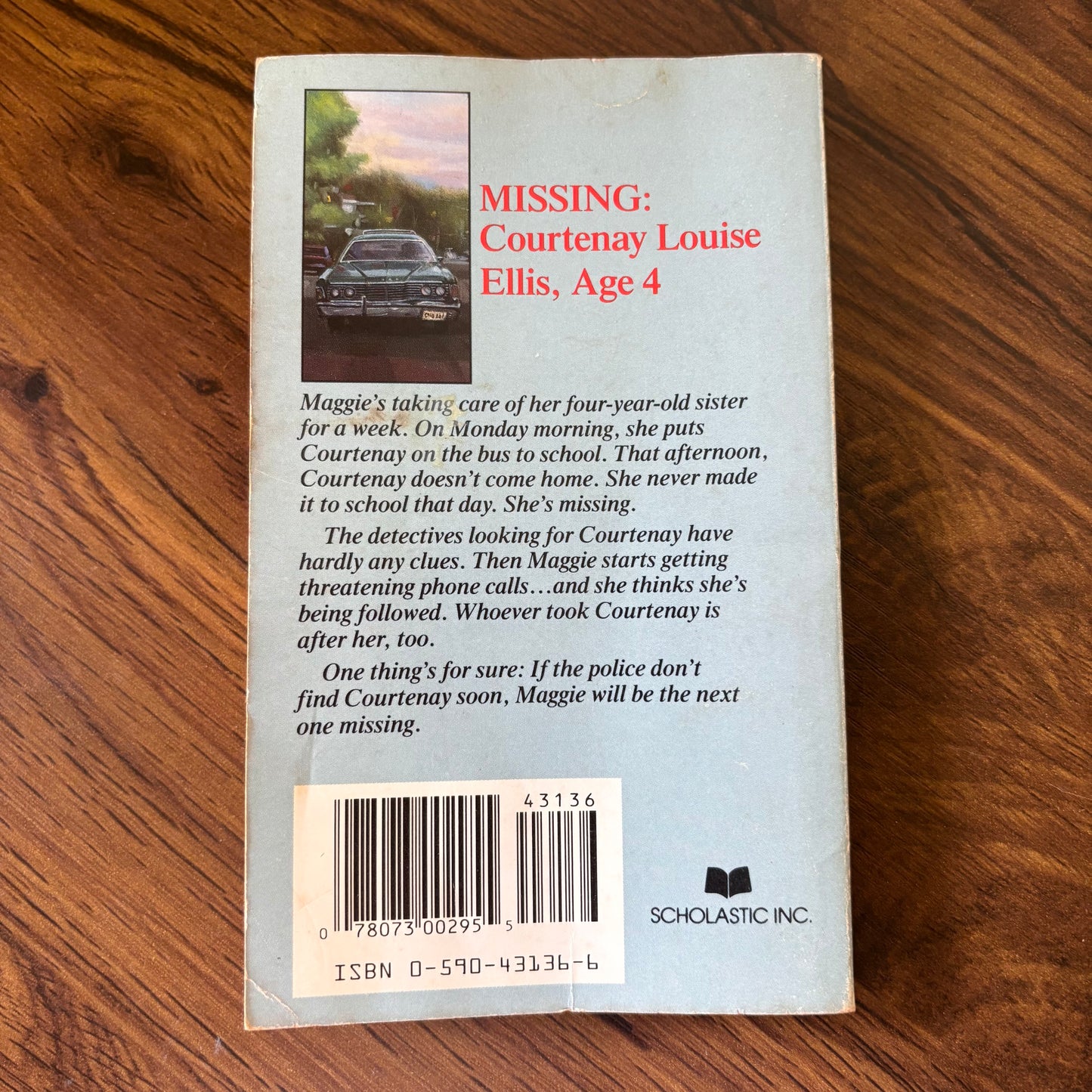 Vintage Missing Since Monday by Ann M. Martin, a Scholastic Point paperback mystery about Maggie’s little sister disappearing after being put on the school bus, with 80s teen suspense and missing child thriller appeal.