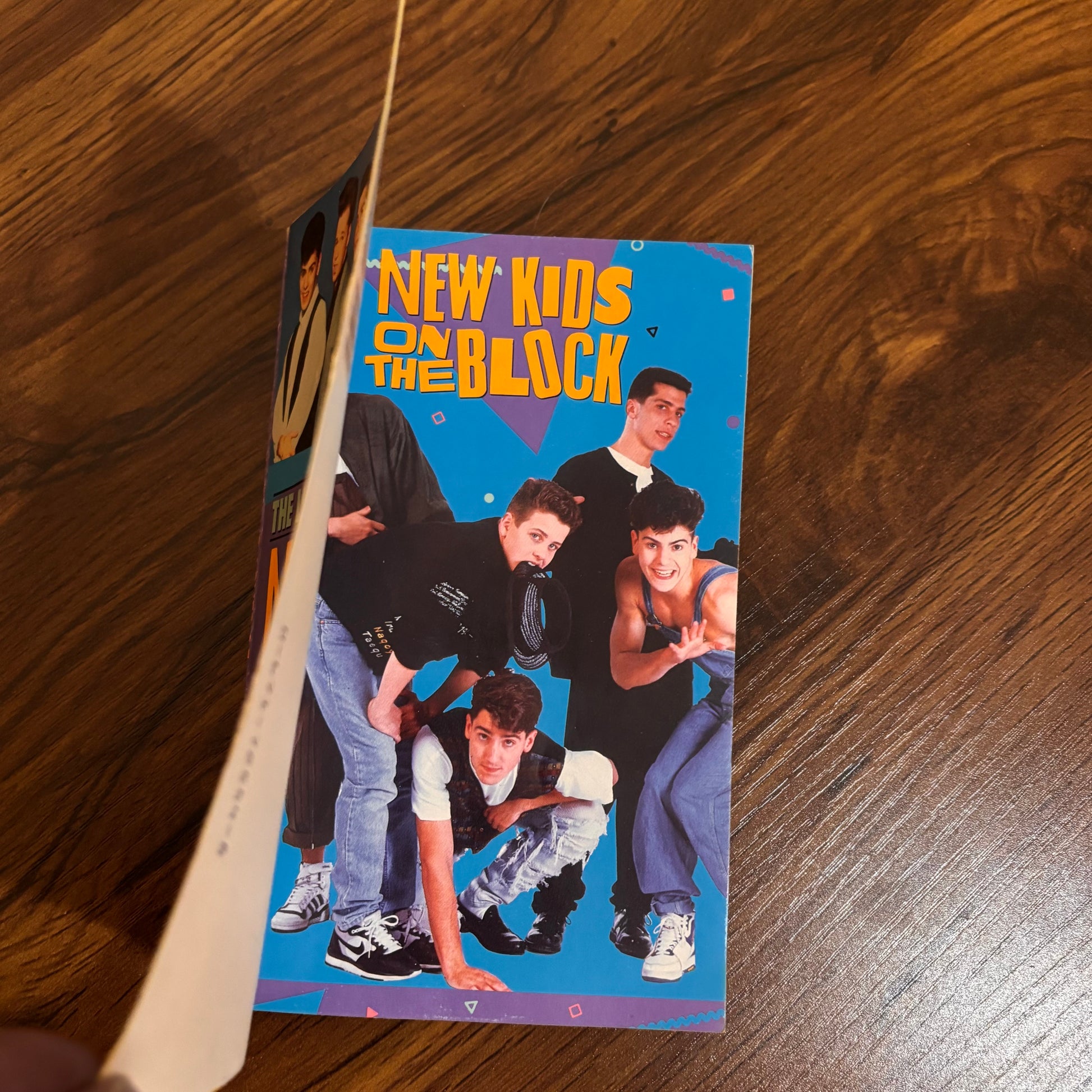 Vintage New Kids on the Block The Lives and Loves paperback book by Jill Matthews, featuring NKOTB cover art and bonus photo album nostalgia for 90s boy band fans.