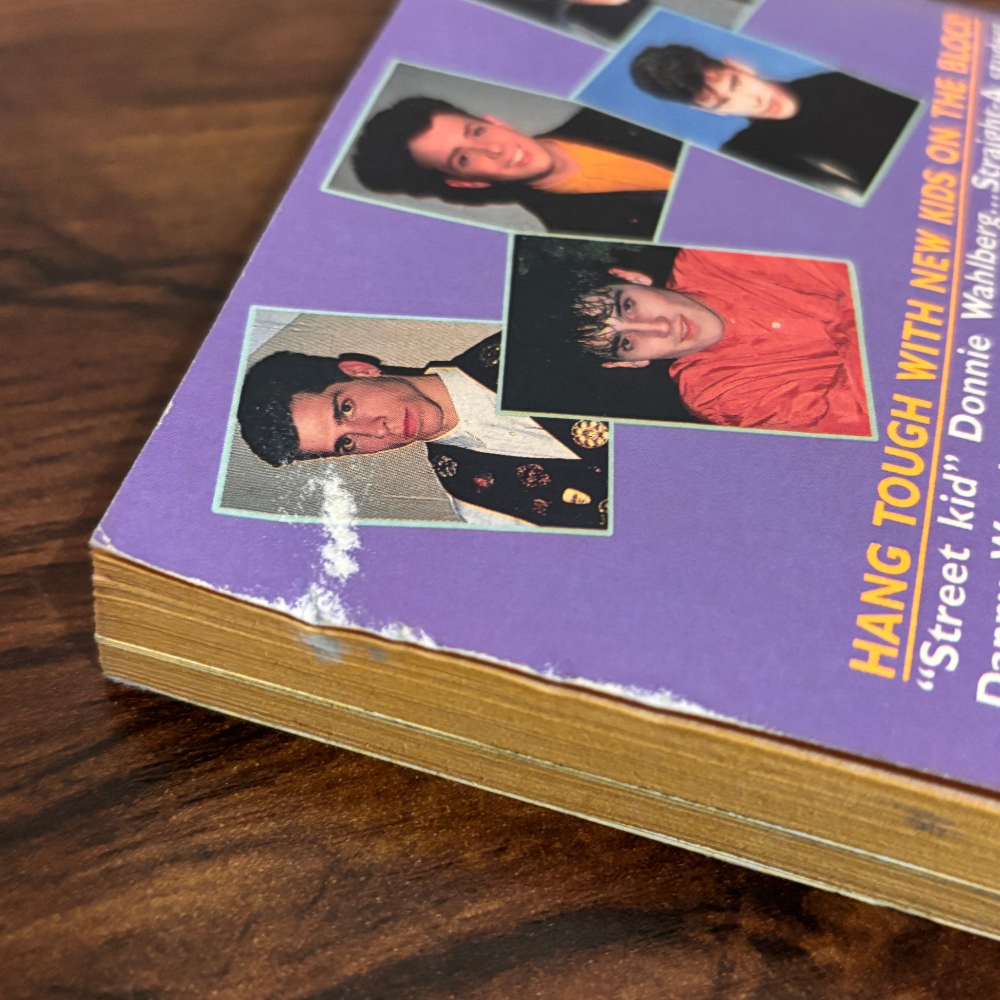 New Kids on the Block vintage teen pop culture book with original NKOTB cover photo, bonus photo album mention, and nostalgic 90s music fan collectible appeal.