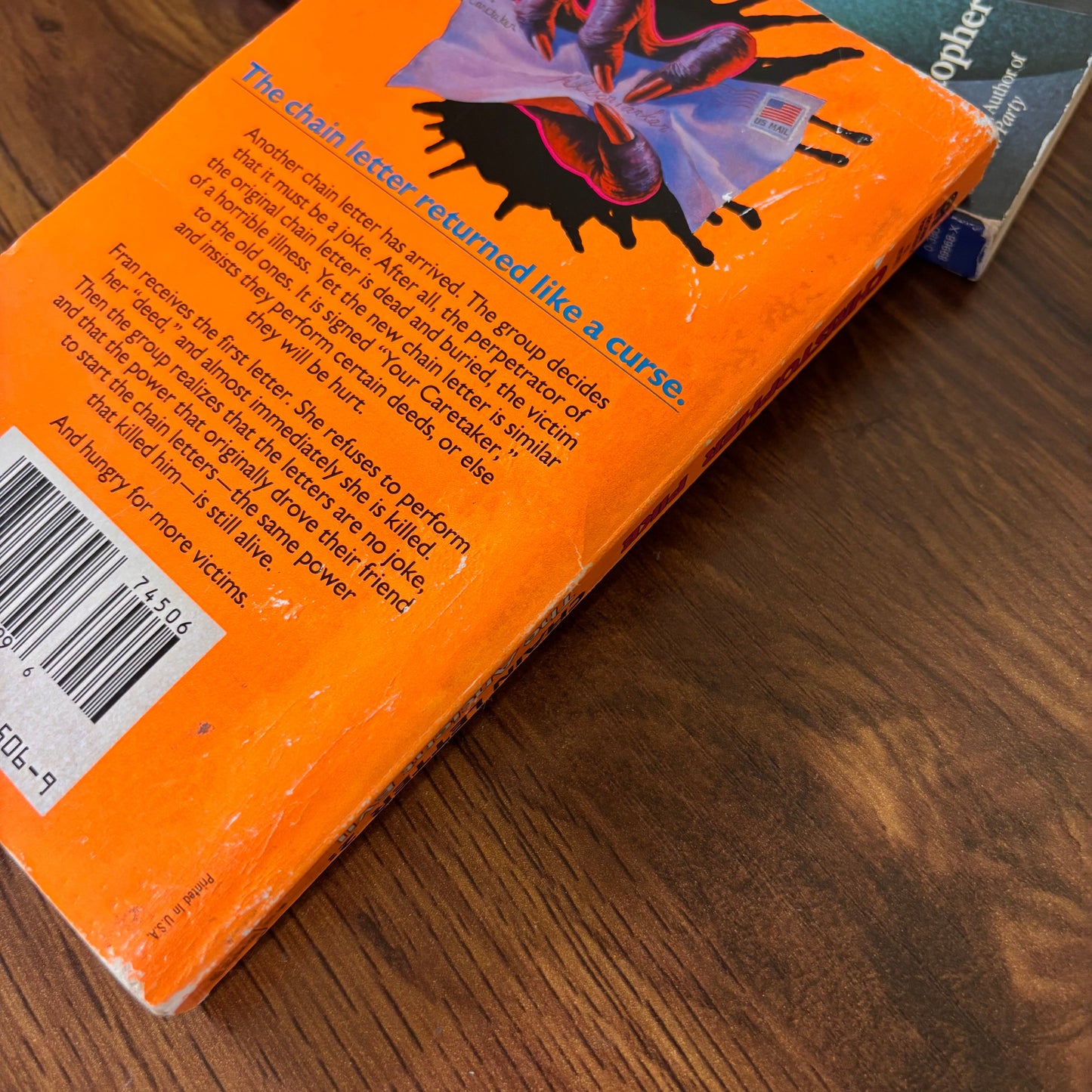 Old scary paperbacks by Christopher Pike featuring the Chain Letter books, a nostalgic horror set with eerie cover art, threatening messages, and classic teen suspense storylines.