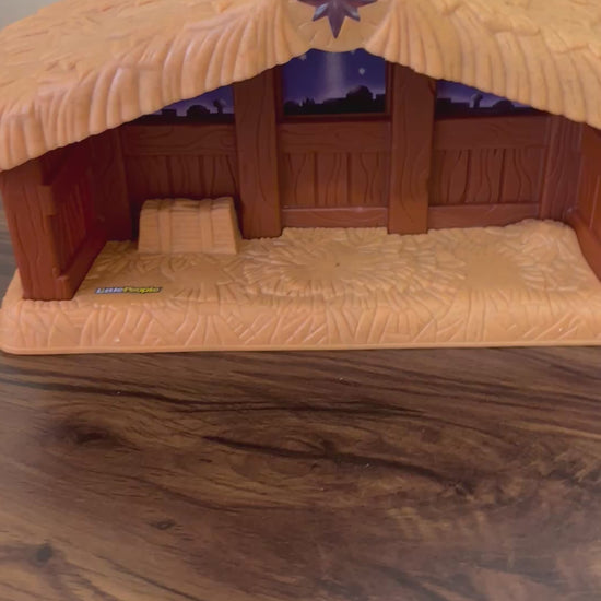 Fisher-Price Little People Nativity Scene in working condition, playing ‘Away in a Manger’. Perfect vintage holiday decor, nostalgic toy music scene for collectors.