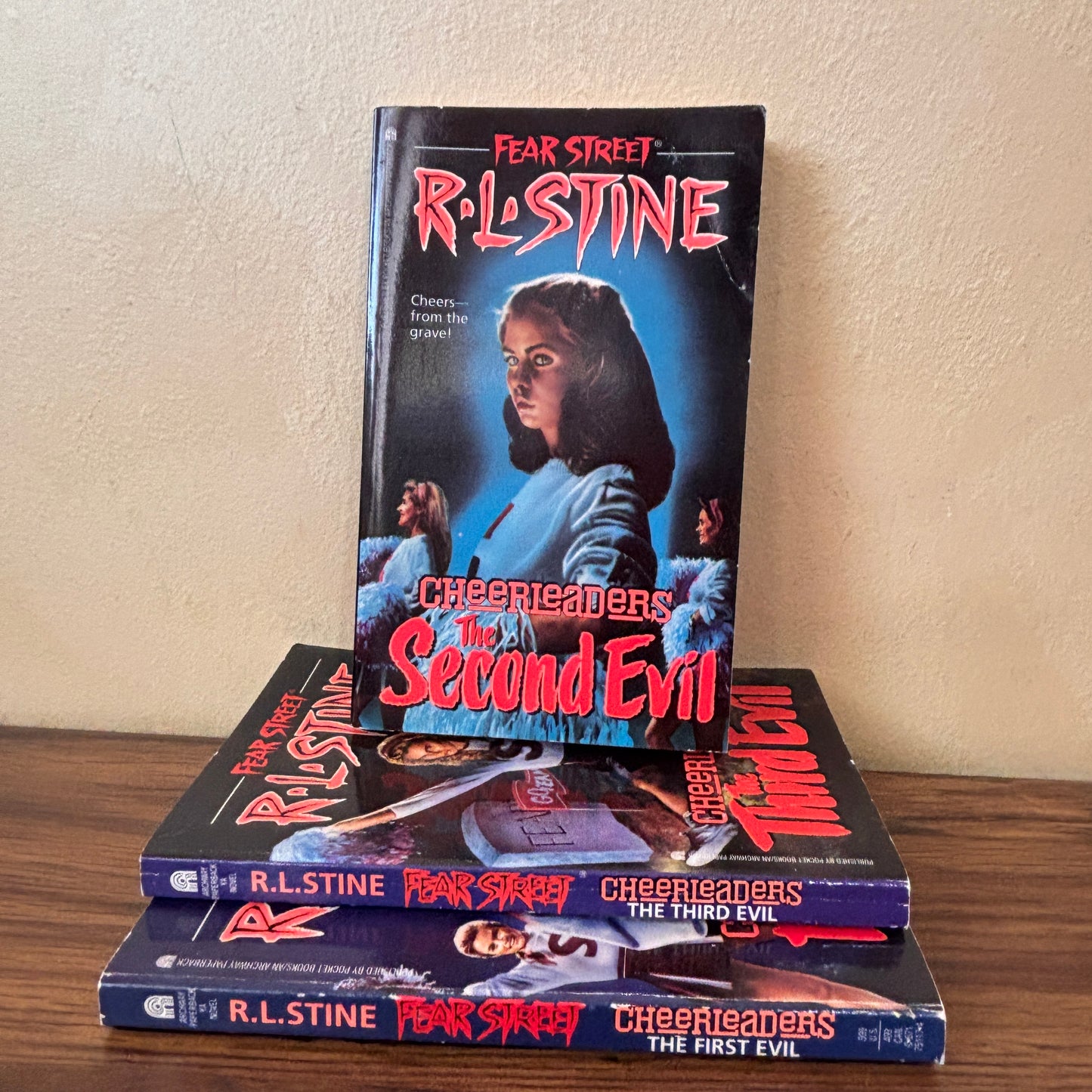 R.L. Stine Fear Street Cheerleaders books with original cover art, including three vintage paperback horror titles from the nostalgic 90s YA thriller series.