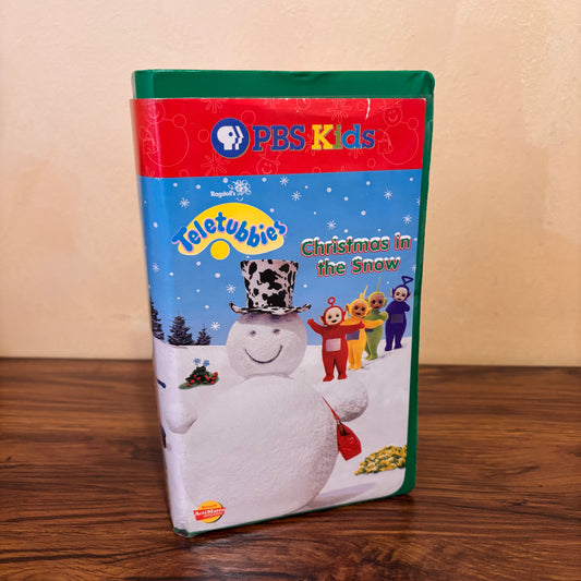 Teletubbies Christmas in the Snow 2000 VHS with festive holiday stories, snowy adventures, and seasonal fun for toddlers on PBS Kids