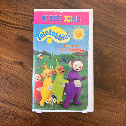 Teletubbies Dance with the Teletubbies 1998 VHS featuring energetic dance songs and fun preschool movement for kids on PBS