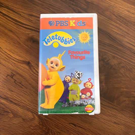 Teletubbies Favourite Things 1999 VHS featuring beloved characters, fun episodes, and classic PBS kids content for toddlers