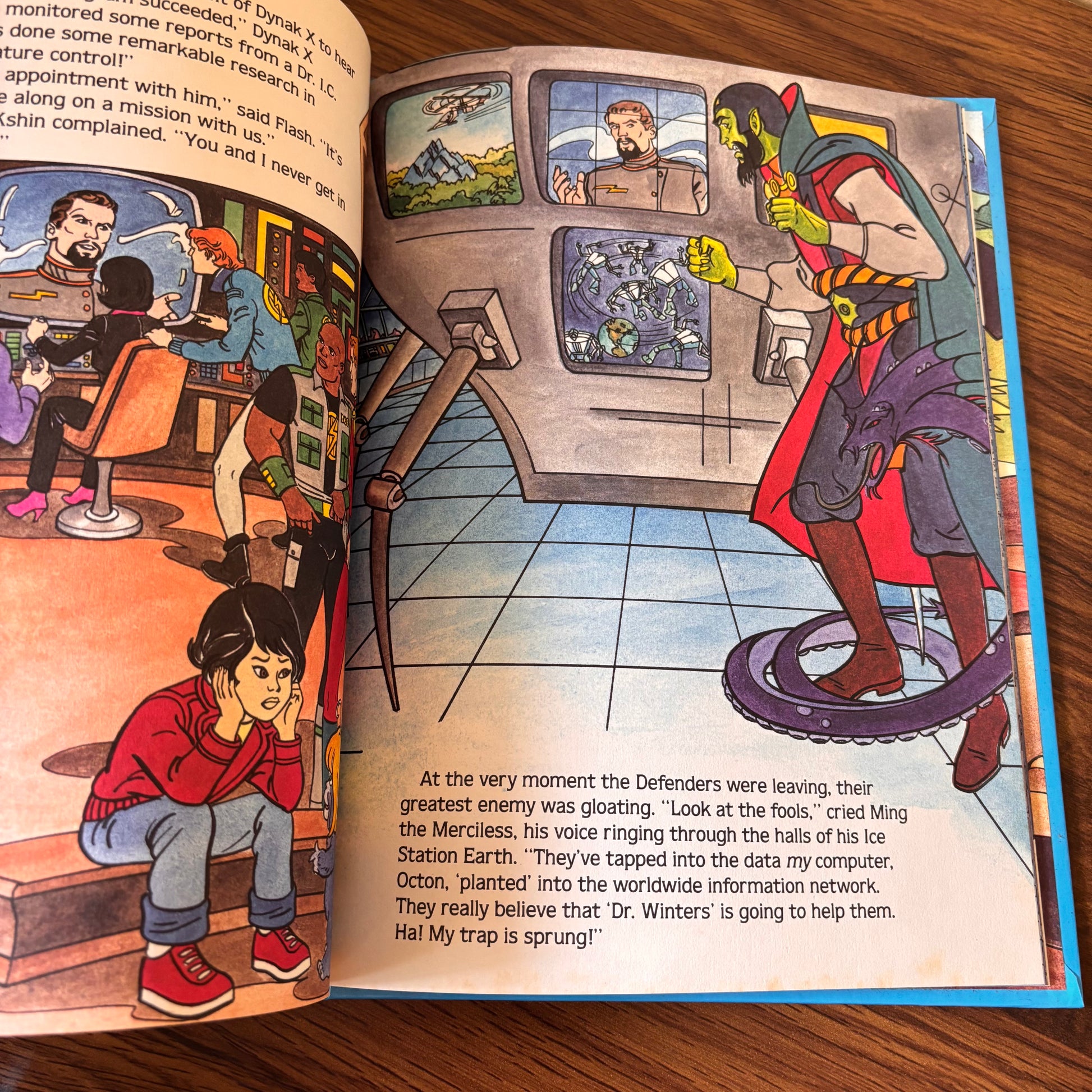 The Frozen Fiends from Defenders of the Earth, a vintage hardcover children’s book with action cover art, icy villains, and retro 1980s cartoon adventure appeal.