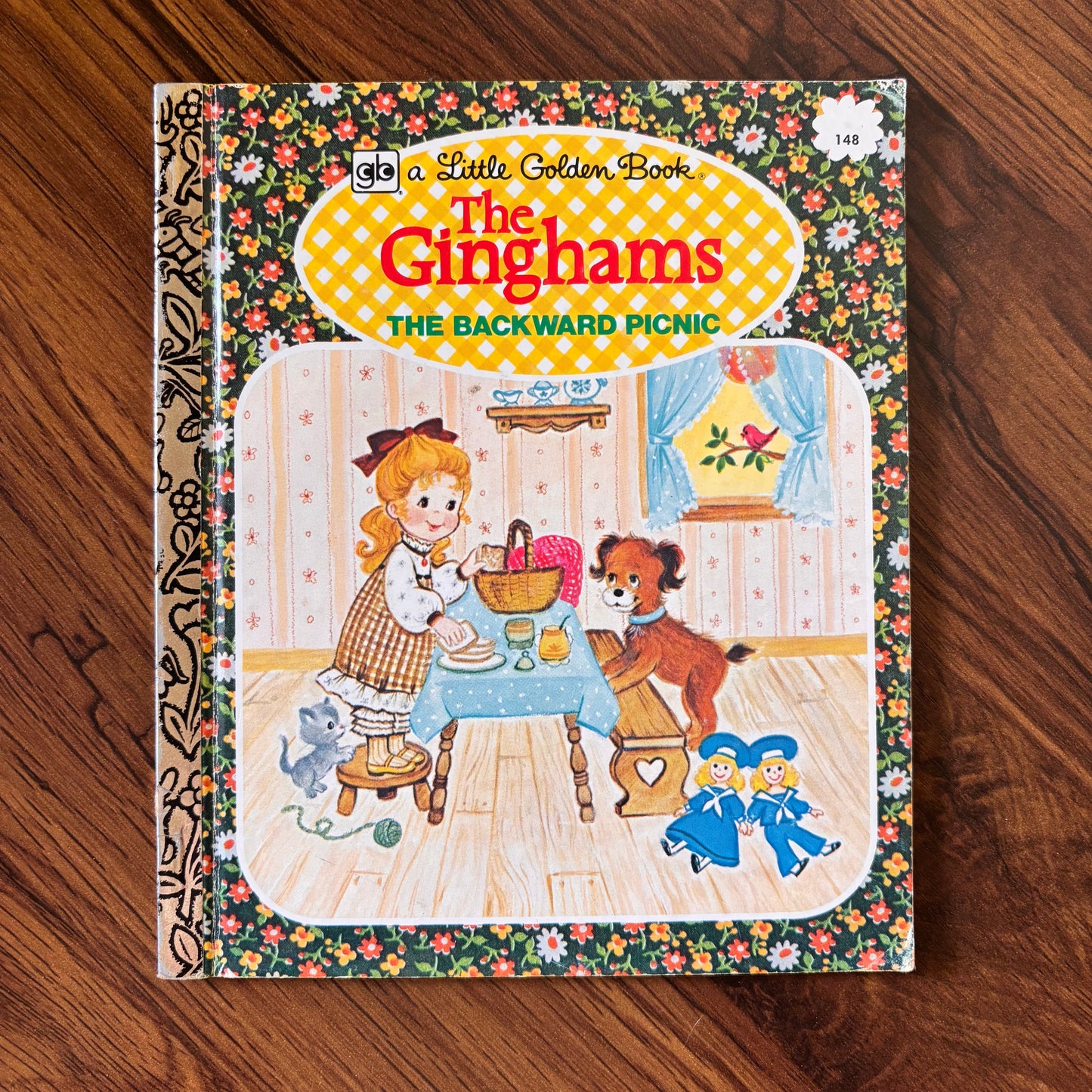 The Ginghams: The Backward Picnic by Joan Chase Bowden - 1976 Little Golden Book with sweet gingham-dressed girls and charming backwards-day adventure