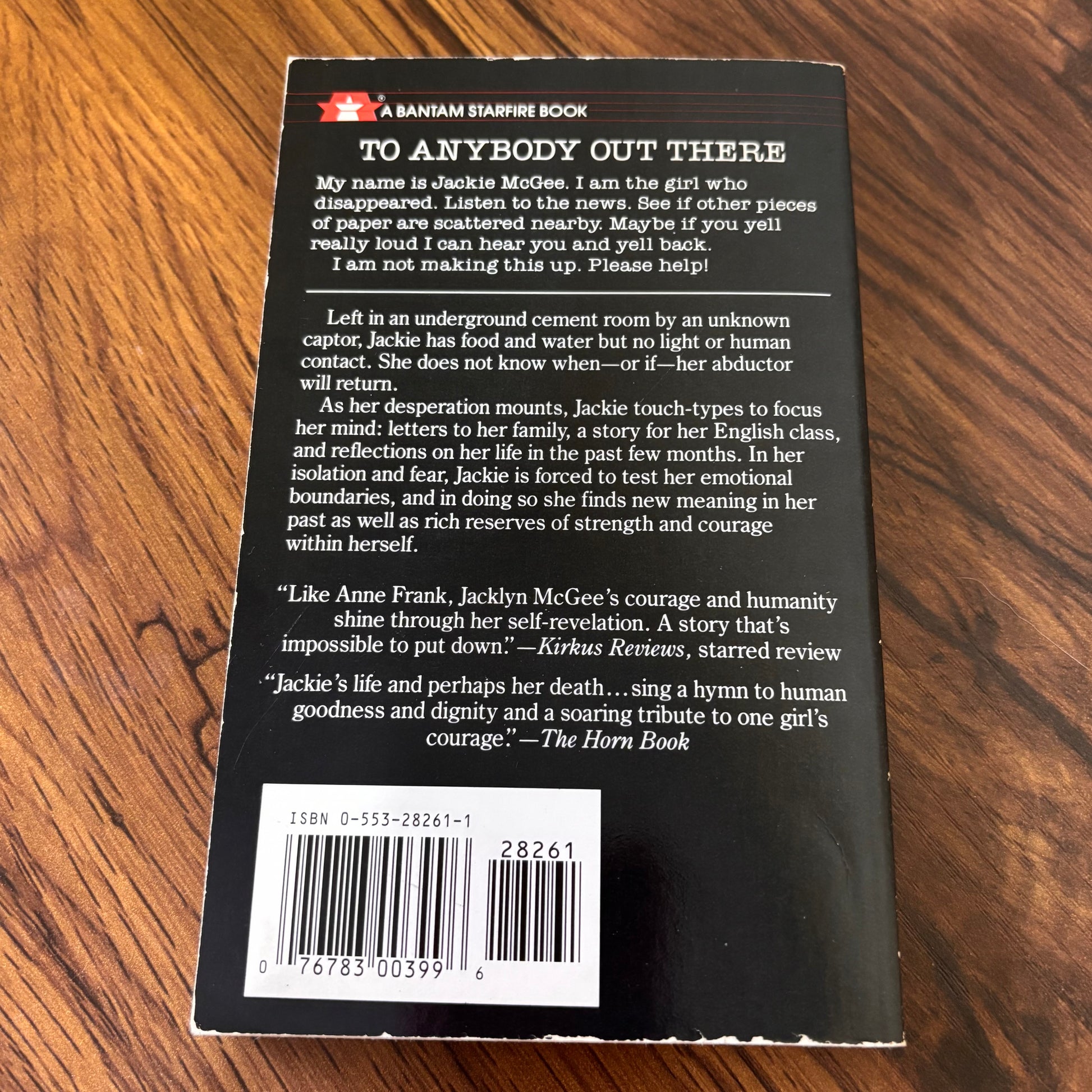 Vintage YA survival novel The Girl in the Box, featuring a teen girl writing for help after being abducted and left alone with food, water, fear, and no human contact.