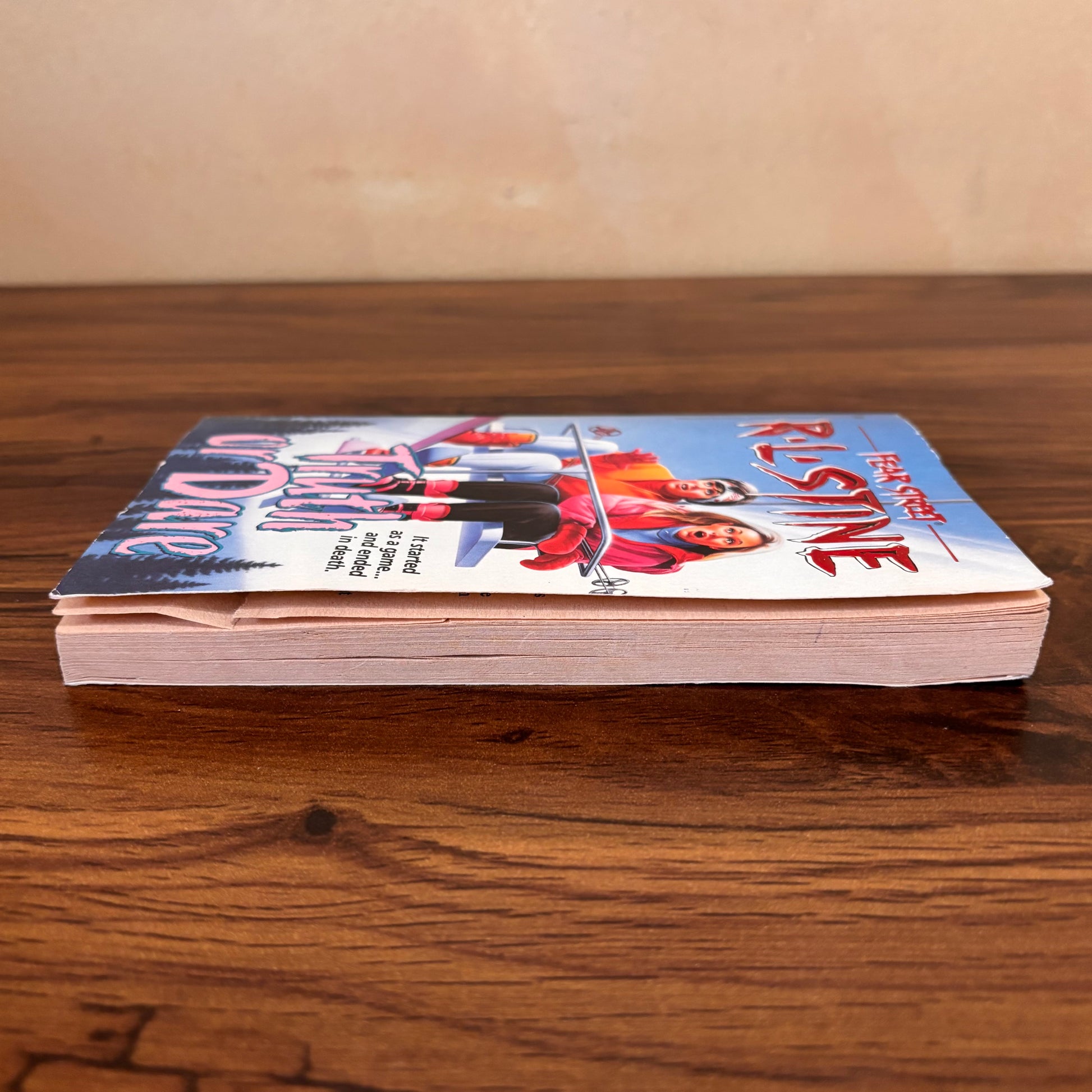 Truth or Dare by R.L. Stine, a 90s teen horror book with ski vacation danger, trapped friends, and classic Fear Street twists for nostalgic scary paperback collectors.
