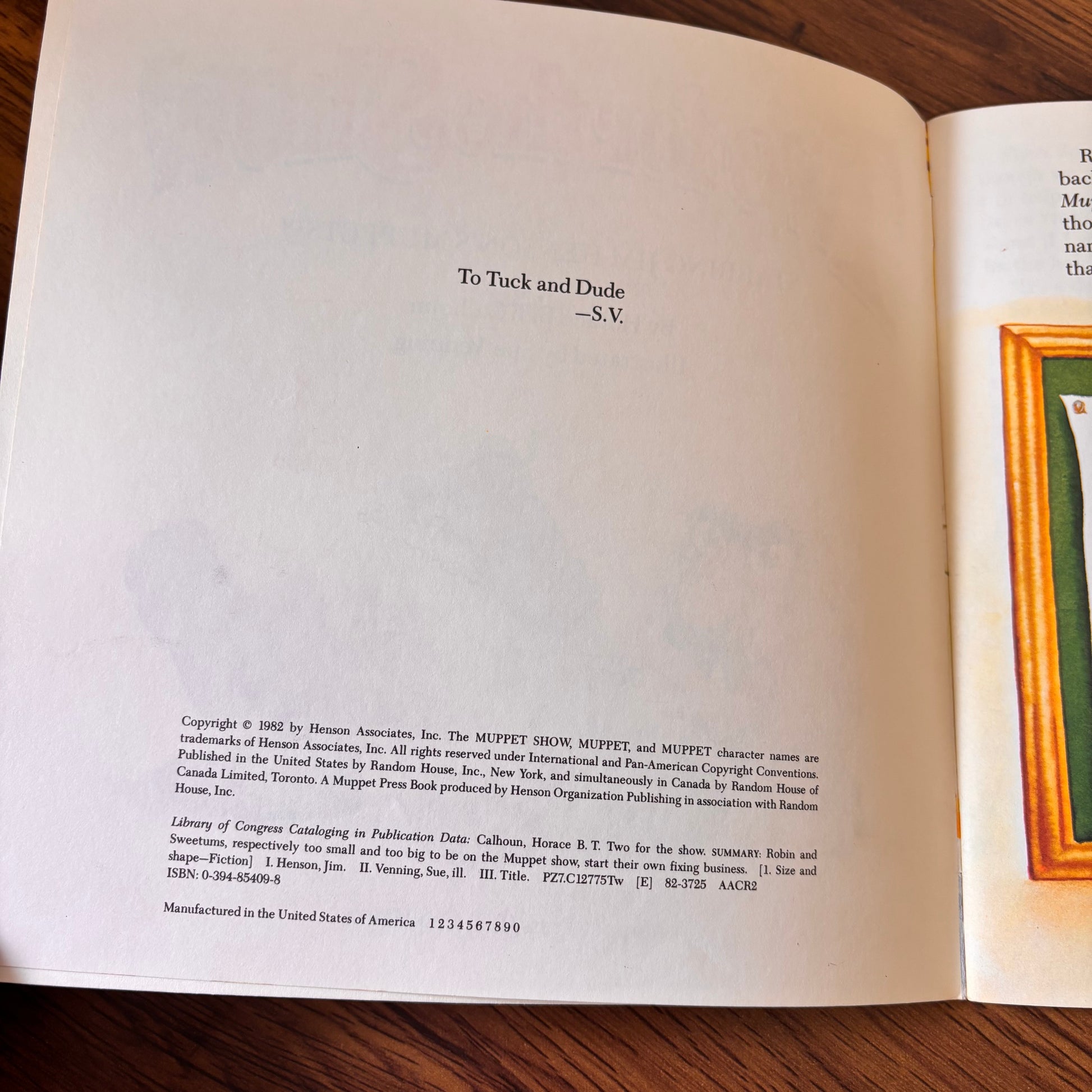 Two for the Show 1982 Jim Henson’s Muppets softcover book by Horace B.T. Calhoun, illustrated by Sue Venning, featuring colorful cover art with classic puppet characters.