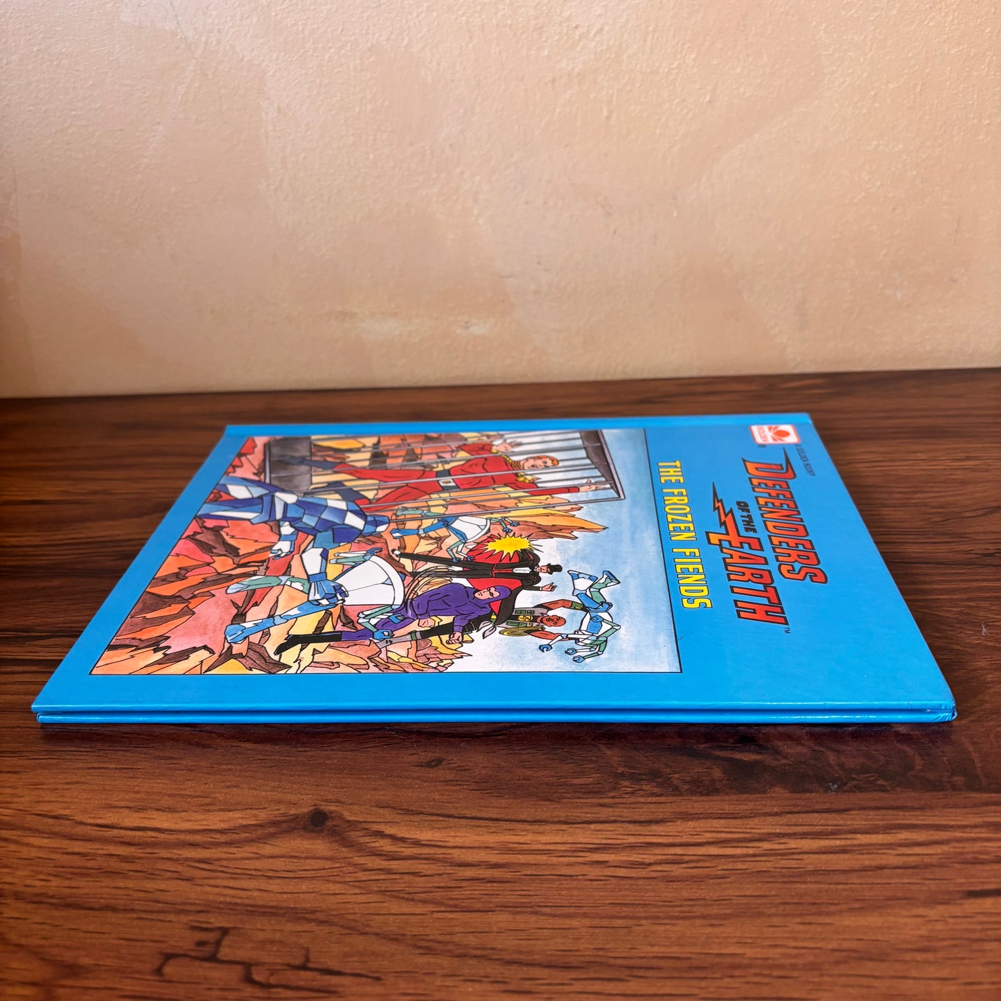 Vintage action adventure children’s book The Frozen Fiends, a Defenders of the Earth Golden Book with dramatic illustrated cover art and old-school Saturday morning cartoon vibes.