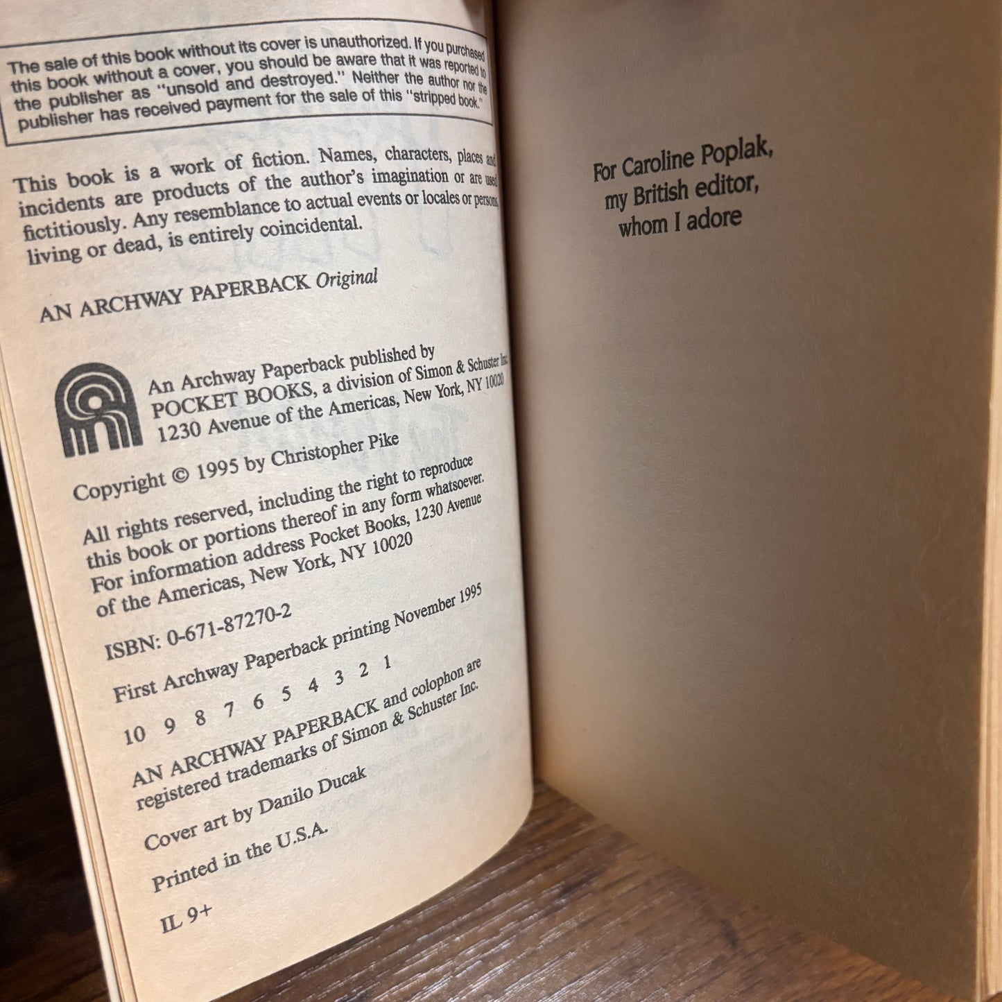 Vintage The Visitor by Christopher Pike paperback book shown on a wood surface, a nostalgic young adult horror novel for retro fiction readers and paperback collectors.