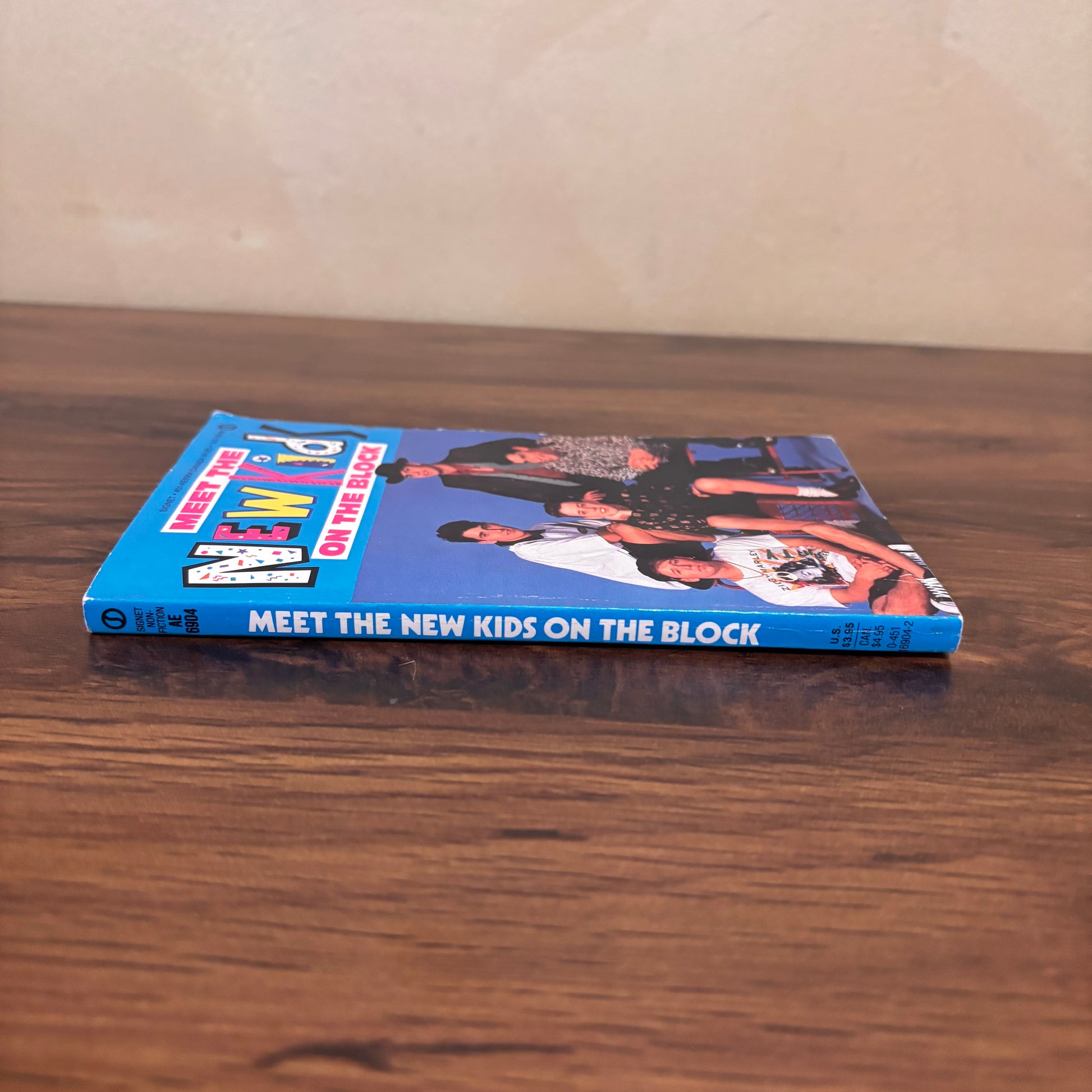 Vintage New Kids on the Block photo book collectible featuring the band on the cover, a retro 90s boy band paperback for NKOTB fans and music memorabilia lovers.