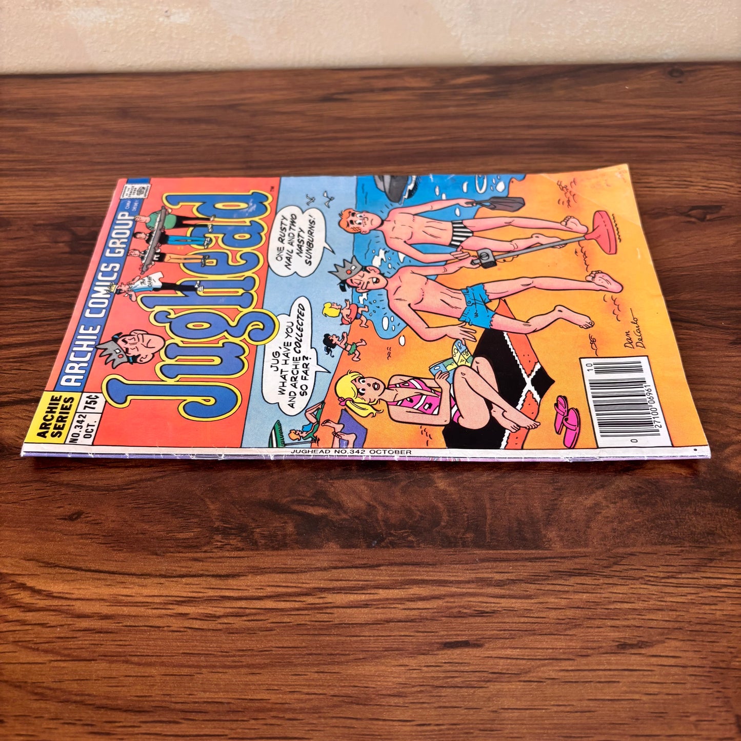 Vintage Riverdale comic book featuring Jughead in a beach issue, with Archie Comics humor, seaside jokes, and classic 80s comic book nostalgia for collectors.